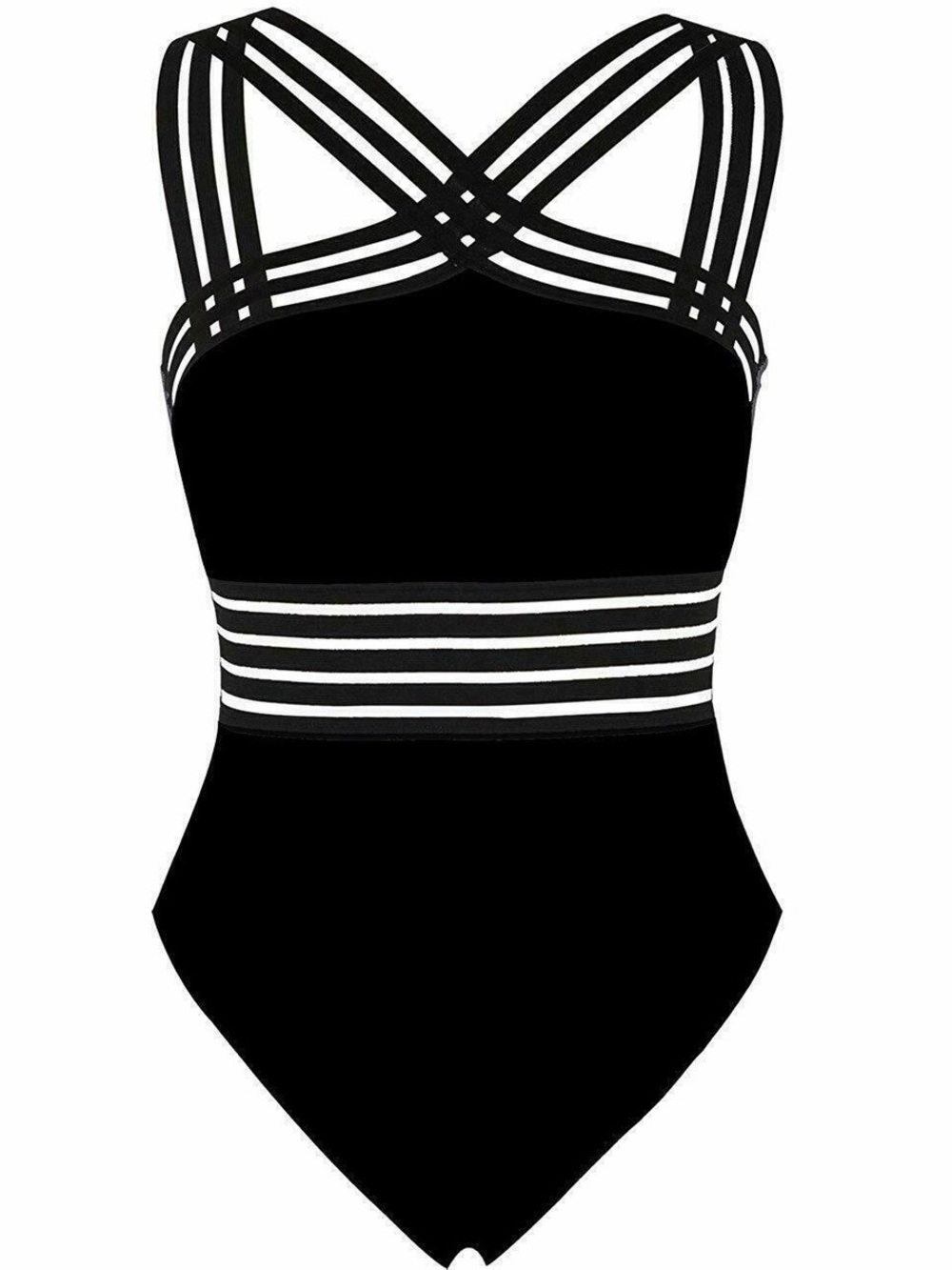 Hilor One Piece Black Crossover Swimsuit Hollow Bathing Suit Size: Medium - Picture 2 of 5